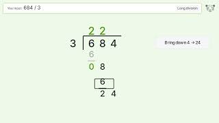 Long Division Problem 684/3: Step-by-Step Video Solution