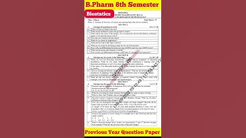 B.Pharm 8th Semester || Biostatistics and Research Methodology || PY Question Paper