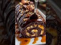 Gooey Chocolate Caramel Turtle Cake Roll #dessert #cake #pietime #chocolate