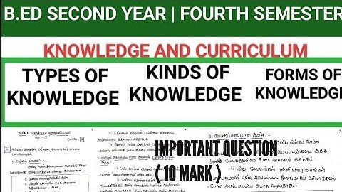 B.ED SECOND YEAR | FOURTH SEMESTER | KNOWLEDGE AND CURRICULUM | UNIT 1