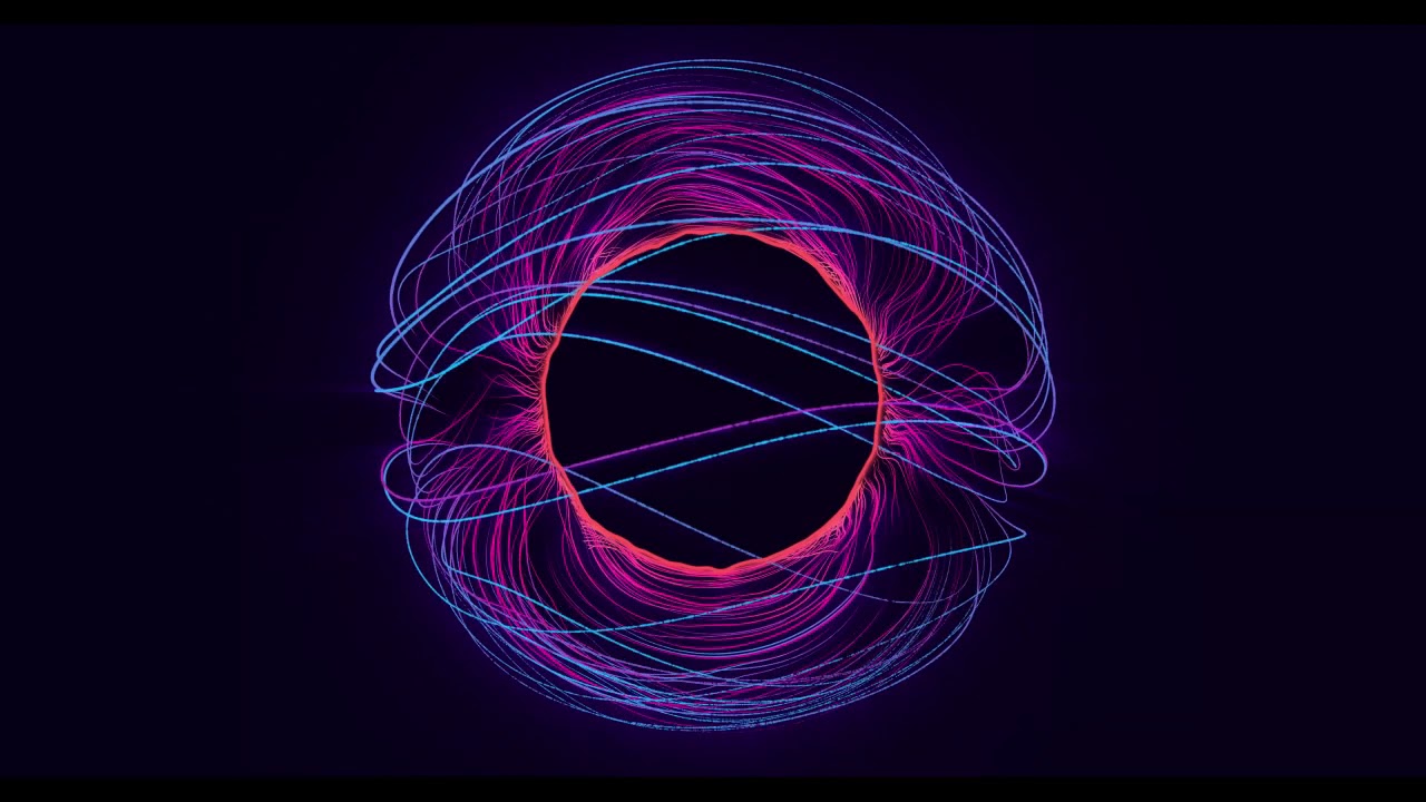 Abstract purple and blue ball made of neon wavy lines. Smooth looping ...