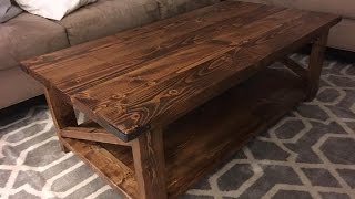 Rustic Coffee Table Pine w faux hammered metal accoutrements (corners and legs), pocket screws, lower blanket shelf, opposing cross bar supports,