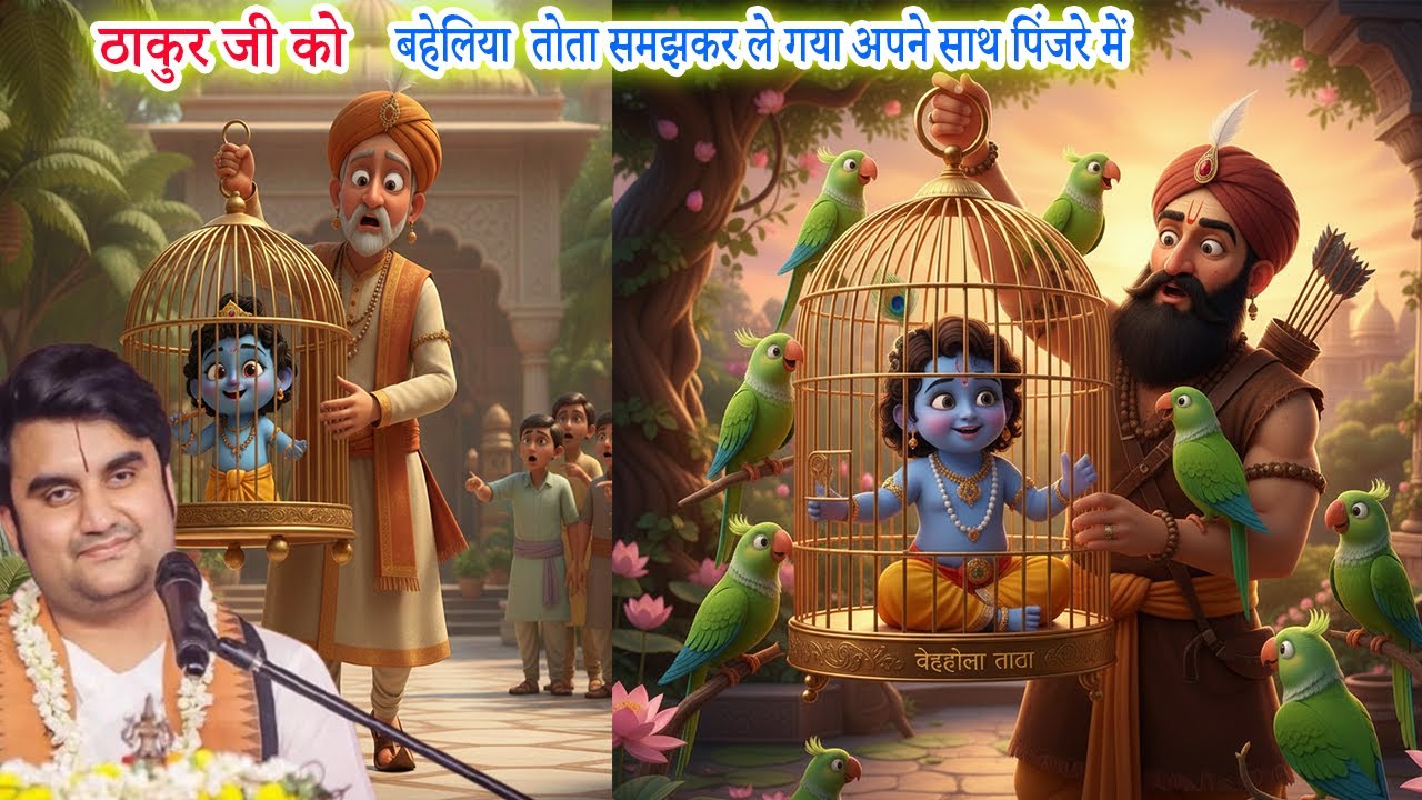 ठाकुर जी को बहेलिया तोता समझकर ले गया अपने साथ पिंजरे में | Indresh ji Maharaj 🙏☺️ #indreshjimaharaj