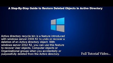 How to enable Active Directory Recycle Bin in Server 2012 R2 | Full Tutorial Video