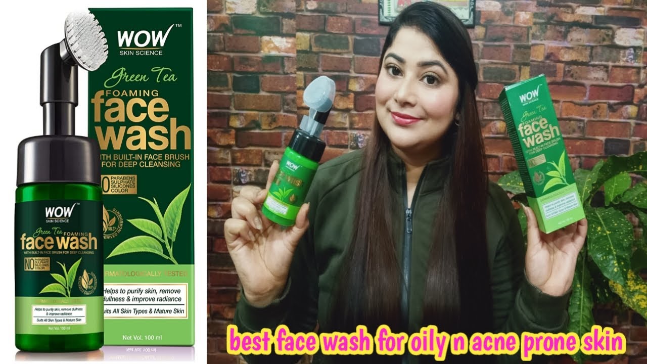 Wow Skin Science Green tea Foaming face wash with in built brush review and demo |