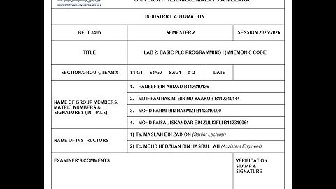 LAB 2: BASIC PLC PROGRAMMING I (MNEMONIC CODE) GROUP 3