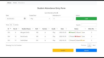 Students Attendance System PHP SQL Foreach Array Multiple Row Value Entry Update with Code