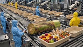 Proceso de producción de envases para alimentos a partir del tallo de plátano en una fábrica moderna