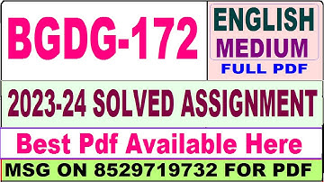 bgdg 172 solved assignment 2023-24 || bgdg 172 solved assignment 2024 in English || bgdg 172 english