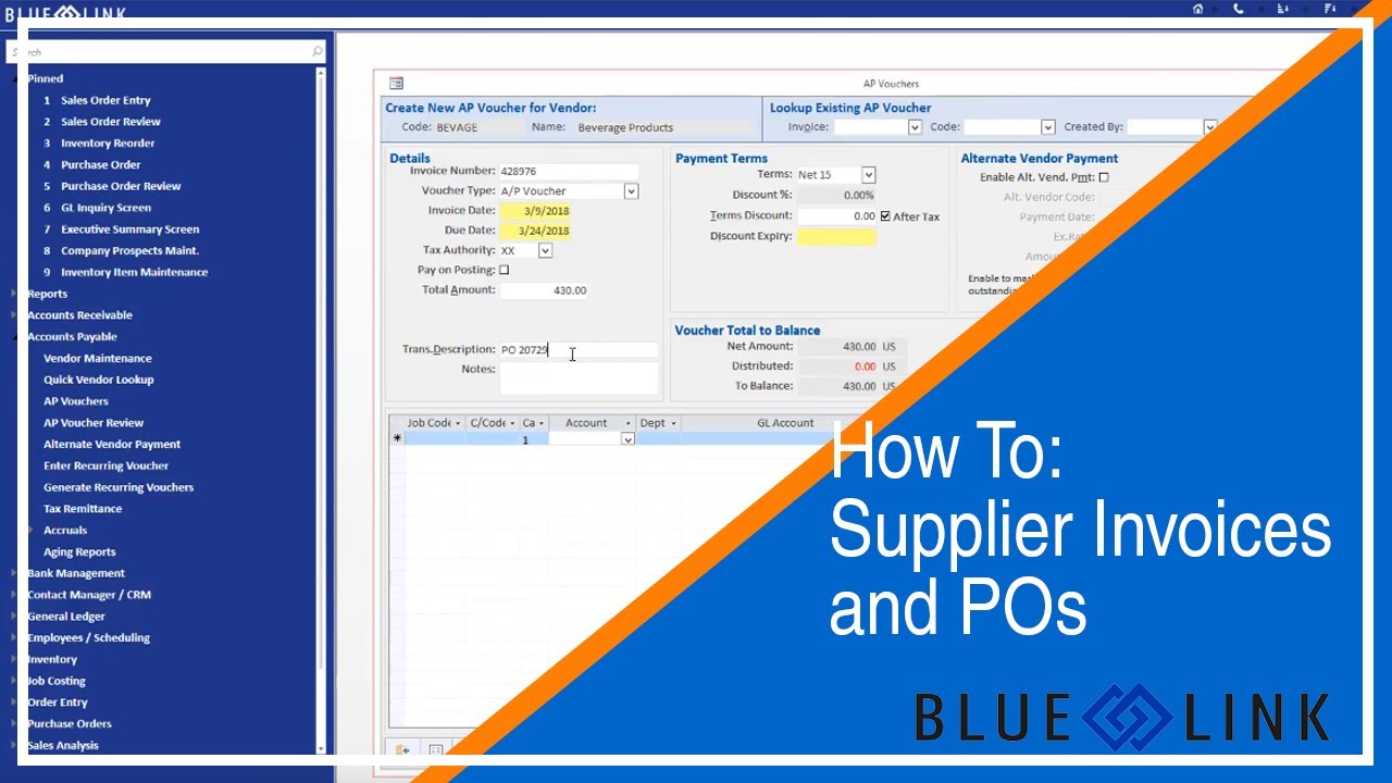 HOW TO: Supplier Invoices and POs | Blue Link ERP - YouTube
