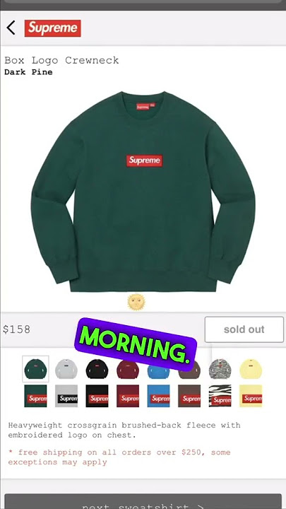 Supreme Box Logo Crewneck (Blue) Heavyweight crossgrain brushed-back fleece  with embroidered logo on chest.