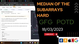 Median of the Subarrays Hard made EASY || @gfg @gfgpractices @potd @codeThurst