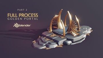 LOWPOLY Style / Flat Shading | GOLDEN PORTAL | 3d Blender Speed Modeling | Portal Concept Art (2/2)