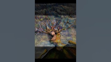 Gail A McFarland Artist "Angels with fins Under Two Moons" Mixed media abstract surreal painting.