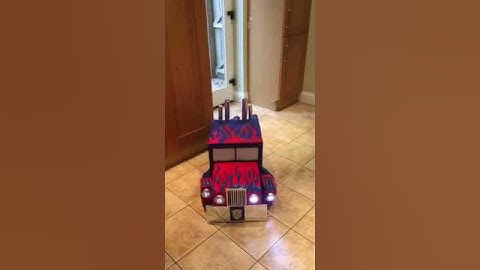 Homemade cardboard Optimus Prime Transformer costume Halloween 2017