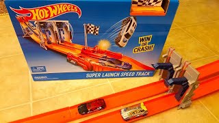 Hot Wheels Super Launch Speed Track Playset with Car Booster and Finish Line Launcher