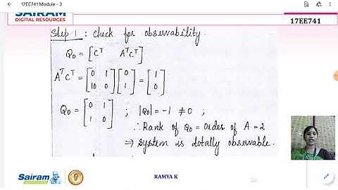 Lecture Video7_17EE741_Module-3_State observer gain evaluation by direct substitution method_Ramya K