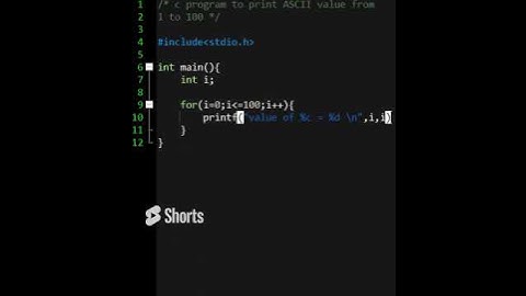 c program to print ascii code from 1 to 100   c programming #shorts #ytshorts #coding #hashcoder