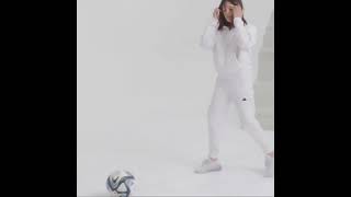 Jenna Ortega playing soccer on video for Adidas