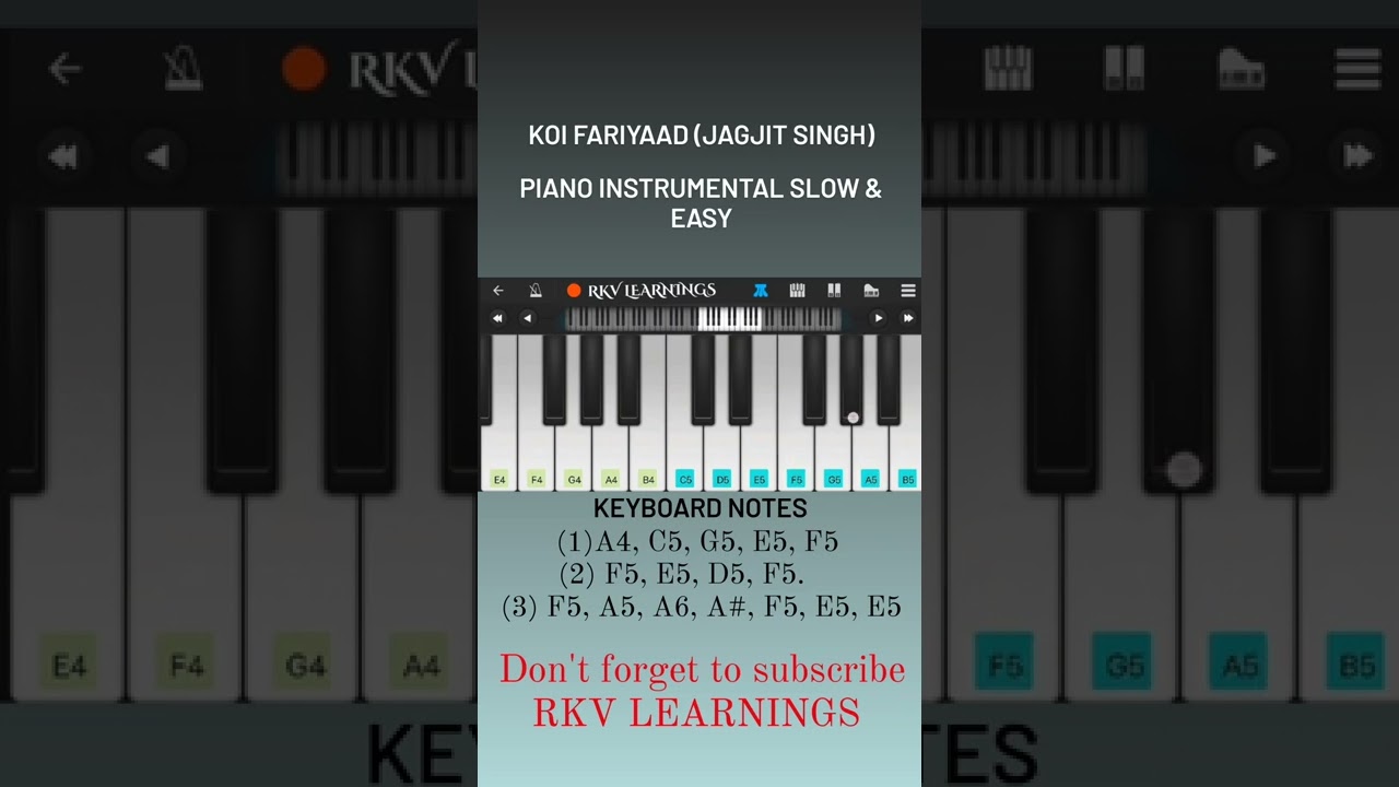 koi fariyaad jagjit singh|| Piano instrumental with keyboard notes. slow & easy