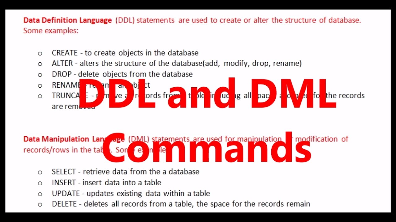 What Are Ddl And Dml Commands In Sql With Examples Images