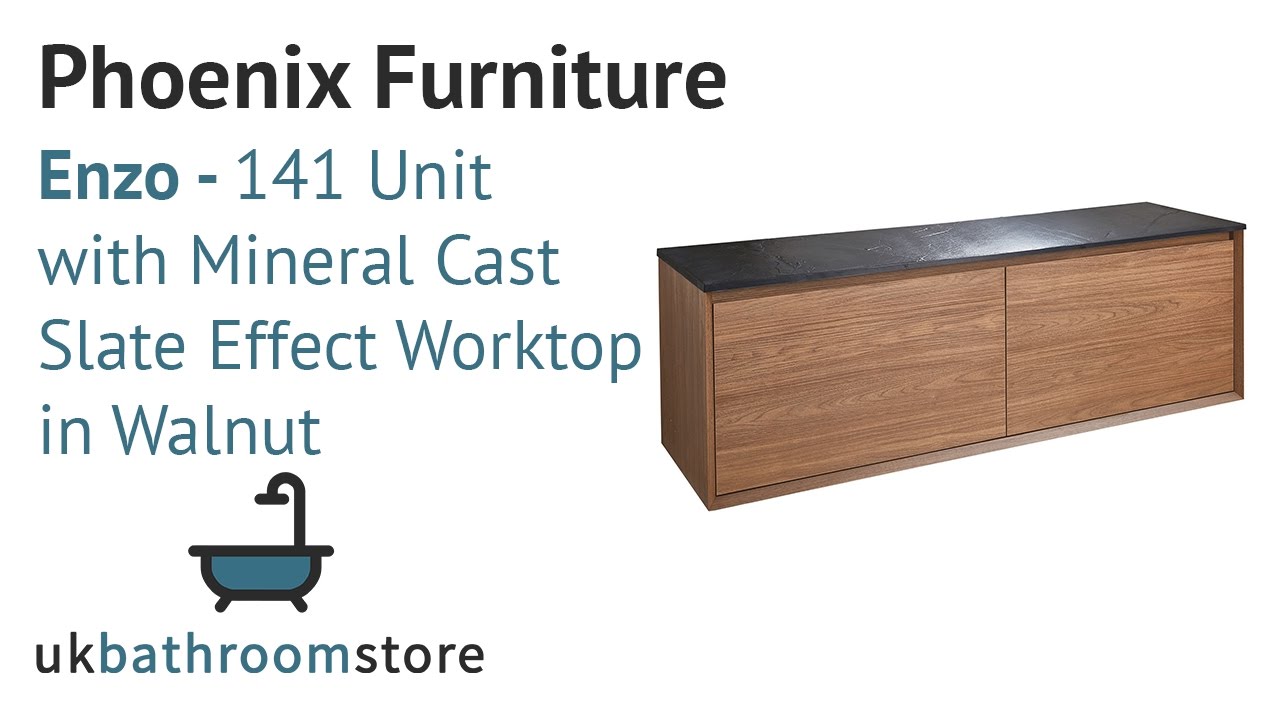Phoenix Furniture Enzo 141 Unit with Mineral Cast Slate Effect Worktop Walnut FU116 YouTube