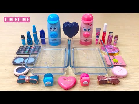 Pink vs Blue - Mixing Makeup Eyeshadow Into Clear Slime ASMR 112 Satisfying Video