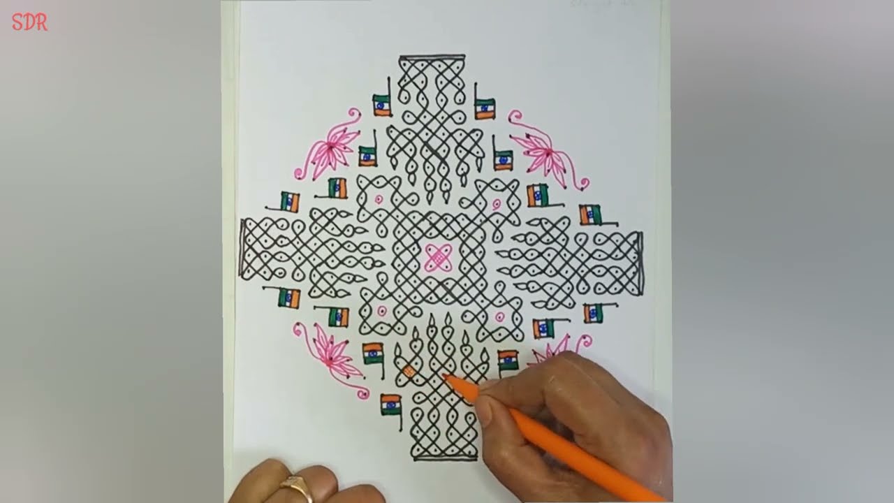 Happy Independence Day || 24 - 4 - 4 Straight Dots Big Chikku Designer Rangoli || SDR Rangoli