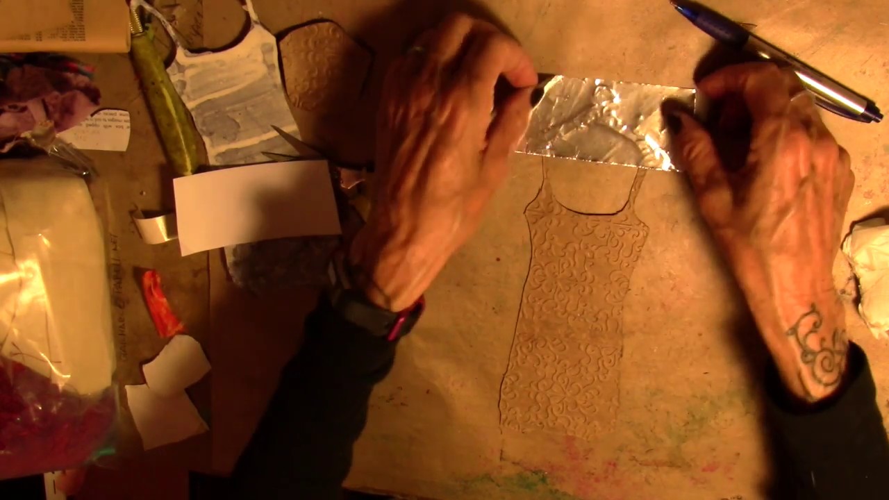 Altered Book Embossed Brown Paper Bag Dress and a Poem