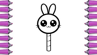 How to draw a cute easter bunny lollipop step by step