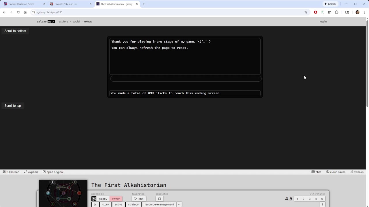 Finishing Pokemon Picker, followed by The First Alkahistorian