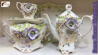 Fancy Flower Dinner Set By Zeeshan crockery store.. China Flower Embossed Dinner Set Price Online Delivery Zeeshan Crockery Store