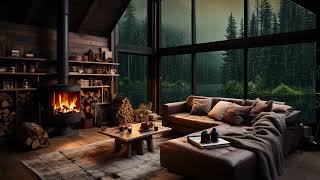 Heavy Rain and Fireplace Ambience for a StressFree and Restful Sleep  Night Rain on Window Night