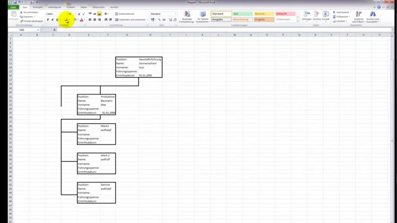 Ein Organigramm Mit Excel Erstellen Ohne Smartart Youtube