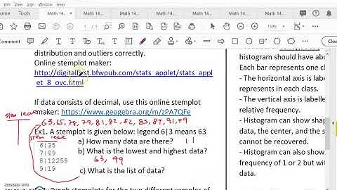 Openstax Statistics Ch 2.1 stemplot dotplot