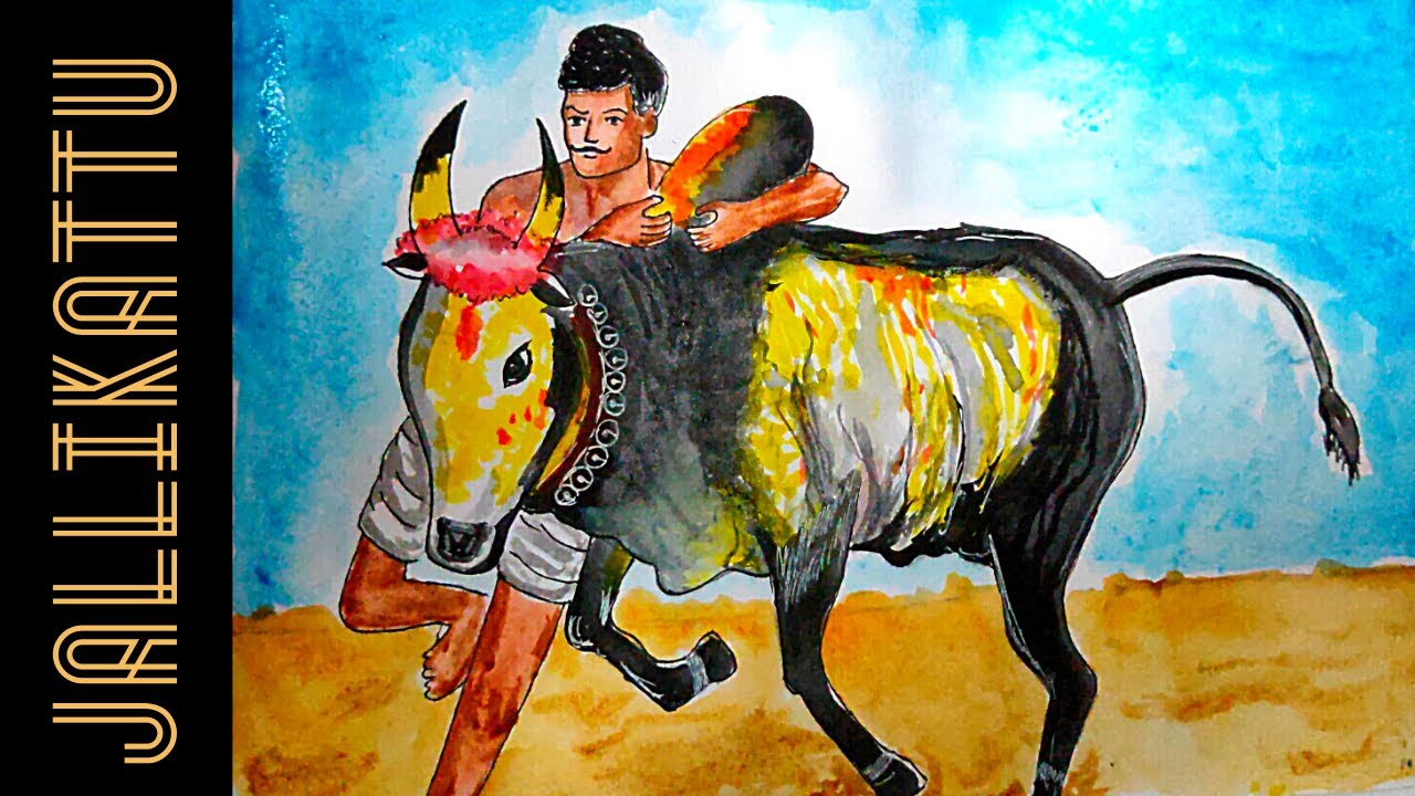 Jallikattu drawing / Pongal Festival Drawing / PONGAL JALLIKATTU