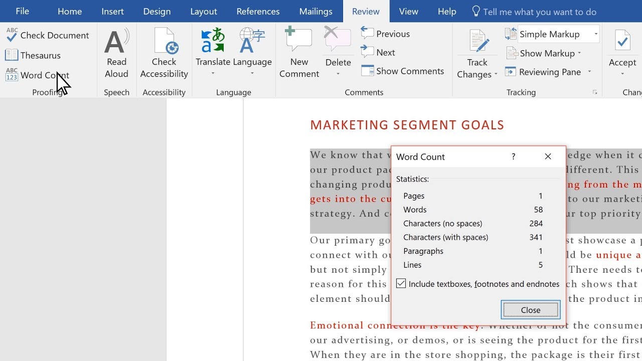 word count in microsoft word 2010