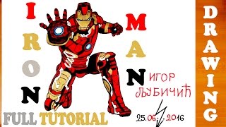 How to Draw IRON MAN Full Body Step by Step Easy from Avengers, color | DRAWING TUTORIAL-FULL