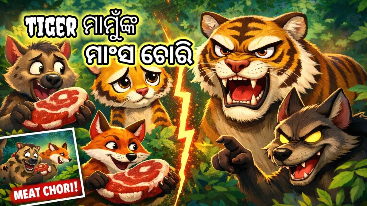 Tger ମାମୁଁର ମାଂସ ଚୋରି l ଟାଇଗର୍ ମାମାଙ୍କ ମାଂସ ଚୋରି | Jungle Cartoon Story Odia |Fox Cartoon l 