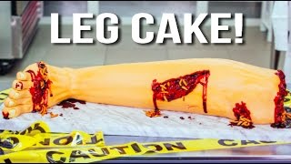 ⁣How To Make A HALLOWEEN LEG CAKE! Strawberry Jam Buttercream And Vanilla Cake ft. FURIOUS PETE!