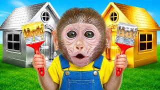 Monkey Bibi Finds Hidden Treasure and Decorate New House With Baby Monkey