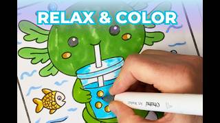 Relaxing Coloring - Cute Axolotl Drinking Bubble Tea