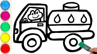 how to draw and paint frog water truck drawing painting and coloring for kids toddlers