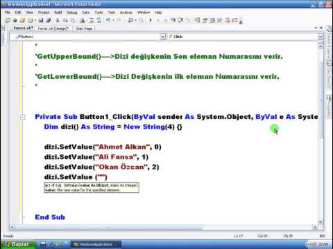 Visual Basic .NET - Ders 38 : Dizi Değişkenlerinin Eleman Özellikleri -8