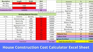 House Construction Cost Calculator Excel Sheet screenshot 3