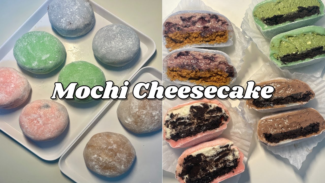 쫀득한 4가지 맛 모찌 치즈케이크 만들기(블루베리, 말차, 초코, 딸기 오레오)🧀🍰ㅣMochi cheesecake