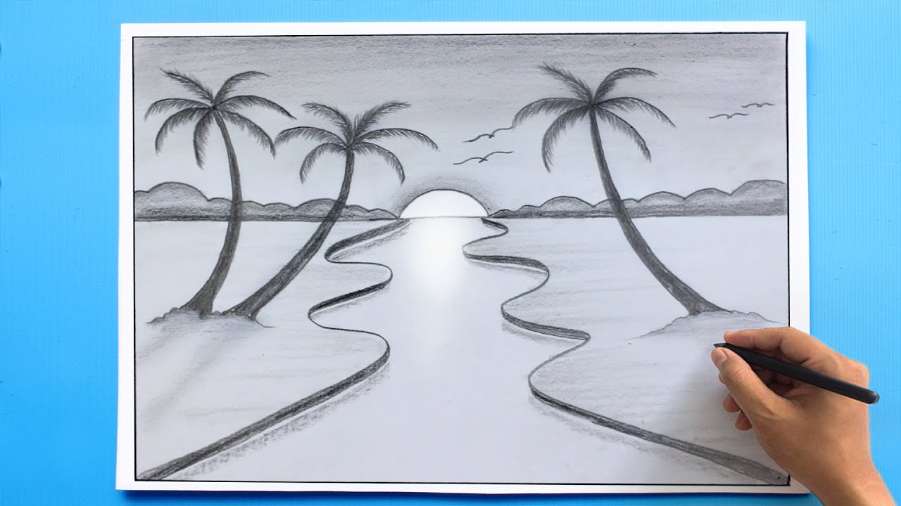 How To Draw a Easy Scenery | For Beginners | Easy Landscape Drawing and  Painting - YouTube