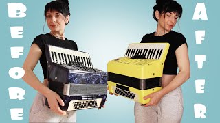 I painted my accordion in yellow by myself😱😱😱