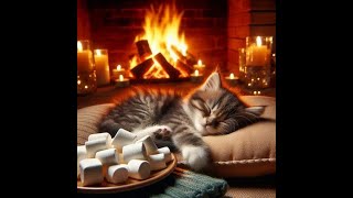 Relax in front of a fire place with a purring cat on your lap. #asmr
