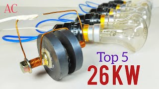 New Amazing 220v Top 5 Free Electricity Generator 27KW with Magnet Use AC bulb and Coper wire
